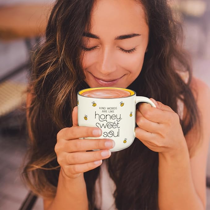 Christian Art Gifts Large Ceramic Coffee & Tea Mug for Women: Kind Words are Like Honey Inspirational Bible Verse, Cute Microwave/Dishwasher Safe Bumble Bee Cup, Yellow/White, 15 oz. - Image 8