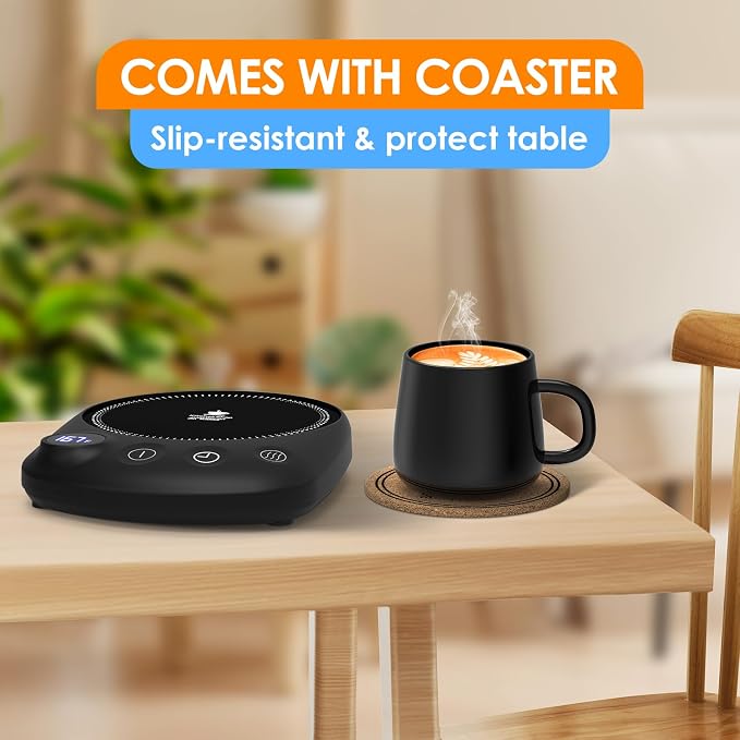Coffee Mug Warmer - Fastest Heating & Highest Temperature, Coffee Cup Warmer for Desk Auto Shut Off, 4 Temp Settings & 1-12H Timer, Smart Electric Beverage Warmer for Coffee, Tea (Black) - Image 5