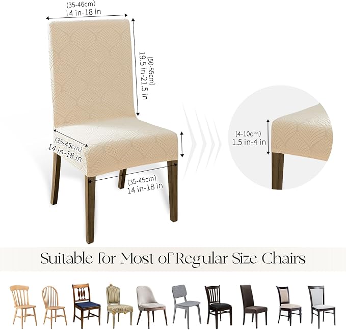 MOSAYT 100% Waterproof Dining Room Chair Covers Set of 4, Super Fit Stretch Jacquard Parson Chairs Slipcovers Removable Washable Chair Seat Protectors for Home, Kitchen, Banquet (Beige) - Image 6