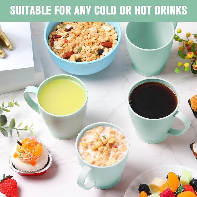 Zopeal 16 Pack Wheat Straw Plastic Coffee Cups Mugs 10 Oz Reusable Plastic Cup Mug with Handle Lightweight Microwavable Dishwasher Safe Unbreakable for Tea Milk Water Juice Coffee (Nordic Green) - Image 6