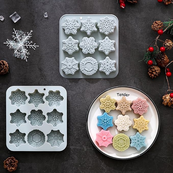 18 Cavities Snowflake Shape Candy and Chocolate Dessert Silicone Molds,Unique and Cute, Non-Stick, Baking Molds for Making Birthday Cake, Cake Decoration, Jelly, Cupcake, Ice Cubes 2 Count