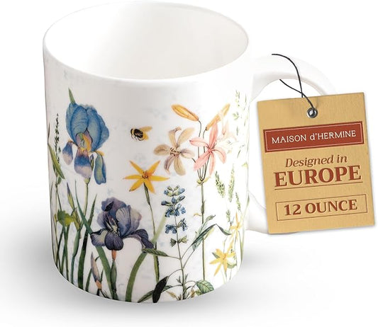 Maison d' Hermine Coffee Mug with Handles Tea Cups (12 Ounce, Pack of 1) | Fine Bone China Coffee Mugs for Hot Beverages Cappuccino Latte Home Restaurant Hotel Spring Summer -Fleurs De Mai - Floral by MaisondHermine