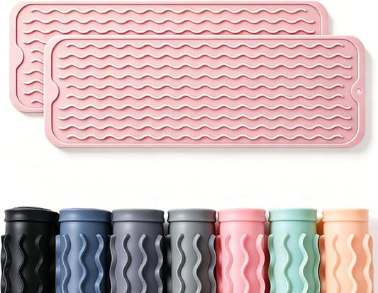 2 Pack Caketime Silicone Dish Drying Mat for Kitchen Counter Under Sink Organizer Near Bathroom Faucet Pad for Stove Top Placemats Soap Holder Stone Dryer Women Essentials Must Haves 17"x6" Pink by CAKETIME