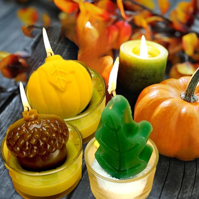 2Pcs 3D Pumpkin Silicone Mold Fall Silicone Mold Halloween Thanksgiving Candy Mold Autumn Maple Leaf Acorn shape Chocolate Candy Cake Pan Baking Tray Molds for Cake Decoration cupcake Topper Resin