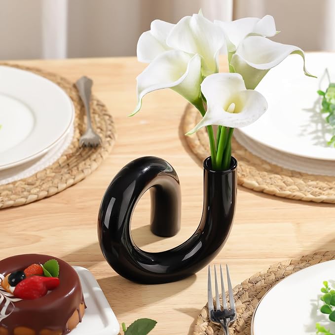 Joeyan Handmade Small Black Glass Flower Vase,Decorative Geometric Glass Bud Vase for Modern Home Centerpieces Living Room Office,4.72" Abstract Vase for Single Flower and Dry Flowers - Image 7