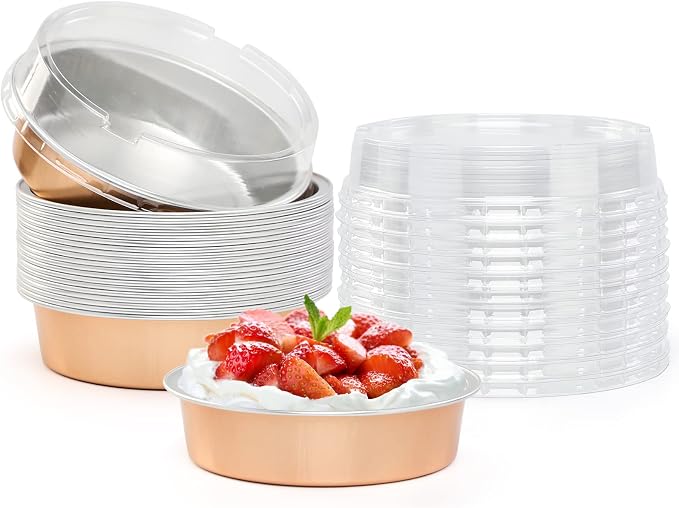 Beasea 20 Pack Mini Pie Pans, 4 Inch Rose Gold Aluminum Foil Tins with Lids, Perfect for Baking, Made of Premium Quality Aluminum, Lightweight and Homemade Friendly by Beasea