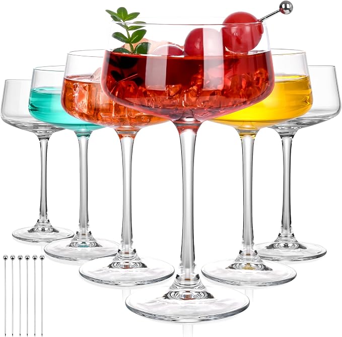 KMIGRUAN Martini Glasses Set of 6, 9oz Coupe Glasses, Hand Blown Crystal Cocktail Glasses for Espresso Martini, Manhattan,Home Bar,Gift Set by KMIGRUAN