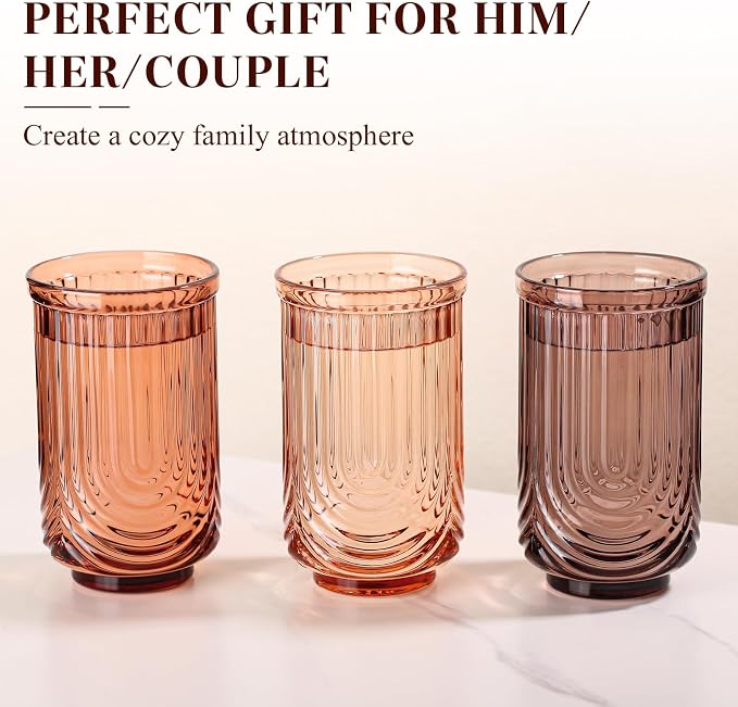 Venus Vintage Drinking Glasses Set of 6-17oz Hand-Blown Highball Ribbed Glassware, Arch Design Cocktail Glasses for Whiskey Water Beverages Ice Coffee Juice Milk - Image 6