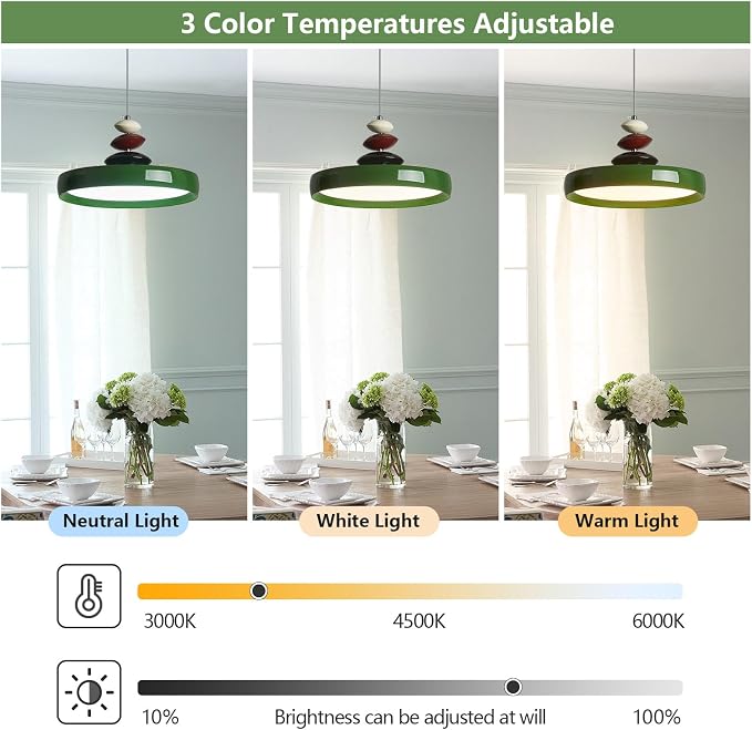 Modern Pendant Lights,Green 12" LED Pendant Lighting Fixture with Remote Control Dimmable 3 Color Mode & Brightness, Adjustable Hanging Lamp for Kitchen Dining Room Bedroom Kitchen Island - Image 4