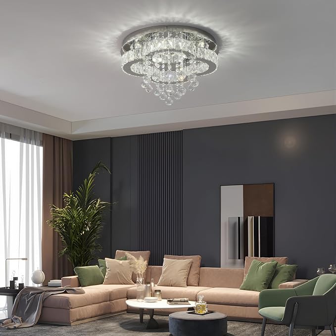 Crystal LED Ceiling Light Chandelier, Modern Flush Mount Lighting Fixture Ceiling Lamp for Living Room, Dining Room, Bedroom, Kitchen Island, Entryway - Image 9