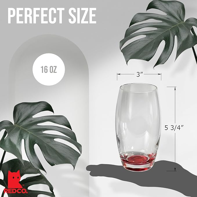 Red Co. Large 16 oz Multicolored Drinking Glass Set of 6 for Water, Beverage, Cocktail, Mixed Drinks - Image 5