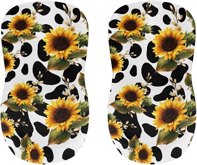 Cow Print Sunflower Bar Stool Covers High Stool Chair Cover for Party Kitchen Club, Reusable Washable 2 Pcs Bar Stool Covers Decorative Covers - Image 4