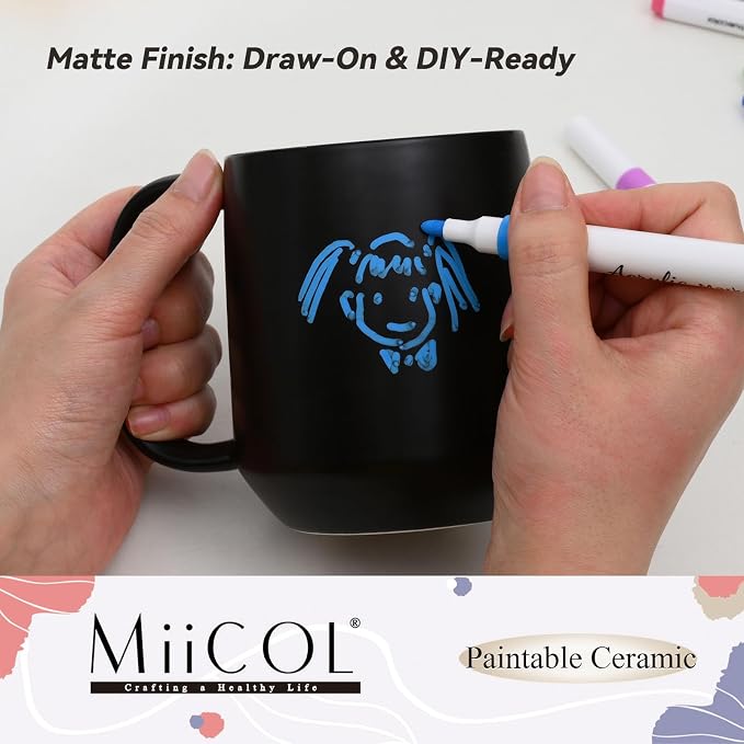 Miicol Ceramic Coffee Mug, 16 oz Large Coffee Cup, Tea Mug with Handle, Flat Bottom Mug for Men, Women, Office, Microwave and Dishwasher Safe, Multi-Color, Black - Image 8