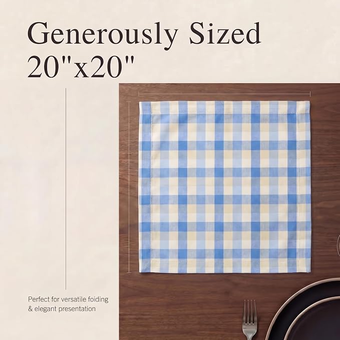 Urban Villa Cloth Napkins Cotton 20x20 (Set of 12) Blue Sand Checks - Image 6