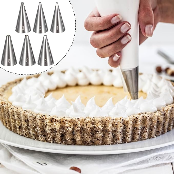 6 Pcs Round Piping Tips Set, Stainless Steel Icing Tips Cupcake Frosting Nozzles Small Cake Decorating Piping Tip Cake Writing Icing Tool Pastry Dispensers Supplies for Baking Cookies Puff Cream