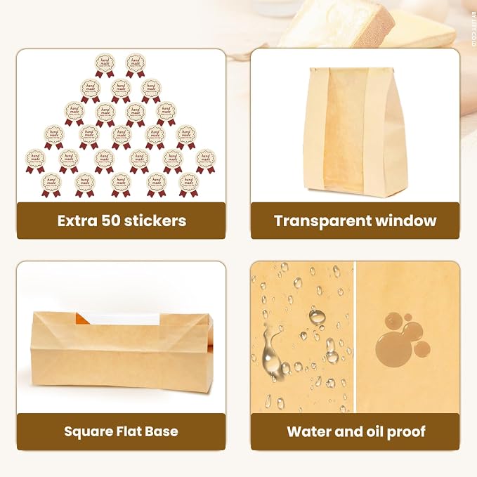 WIKDAY 50PCS Sourdough Bread Bags with Window for Homemade Bread Paper | Tin Tie Tab Lock, with Thank You Seal Sticker, Large, for Baked Food Packaging Storage Gift Giving 13.7x8.3x3.5in Home Baking - Image 5