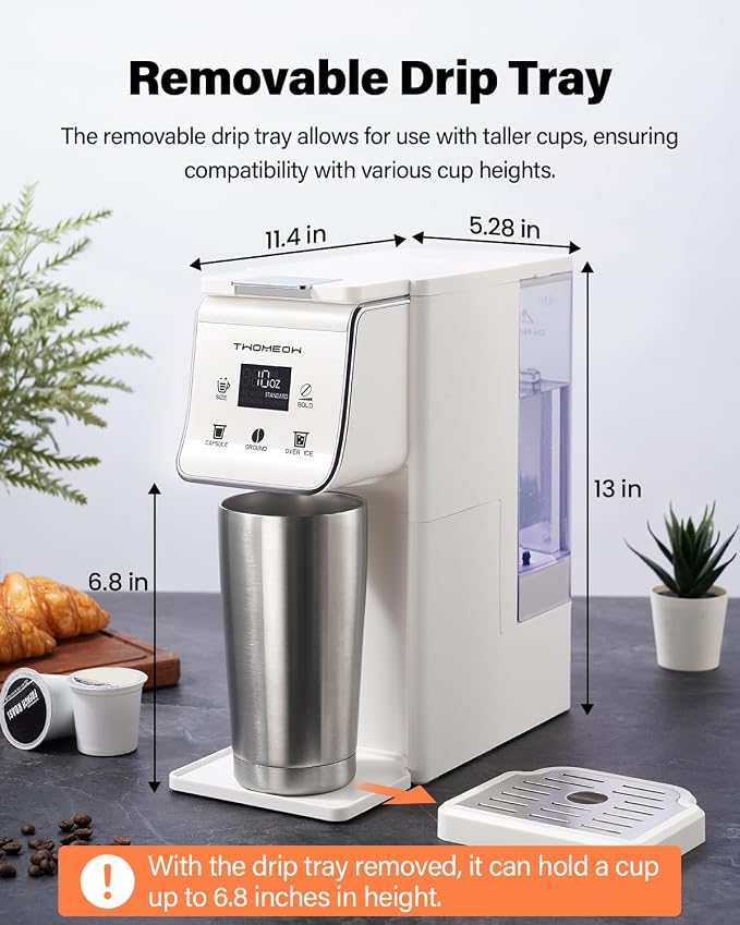 Coffee Maker Hot & Iced With Bold Setting,Single Serve Coffee Maker For K Cup And Grounds,52 Oz Removable Water Tank,6-14 Oz Brew Sizes,One Cup Kcup Coffee Machine With Reusable Filter, White - Image 7