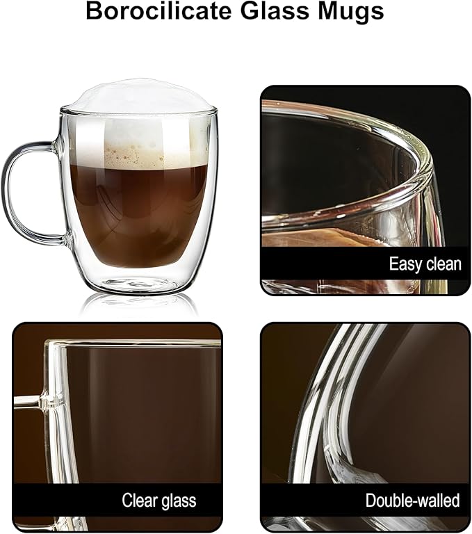 350ml/12.5oz Insulating Teacup Double Layer Glass Mug Heat Resistant Cup for Infusing Coffee, Milk, Tea, etc