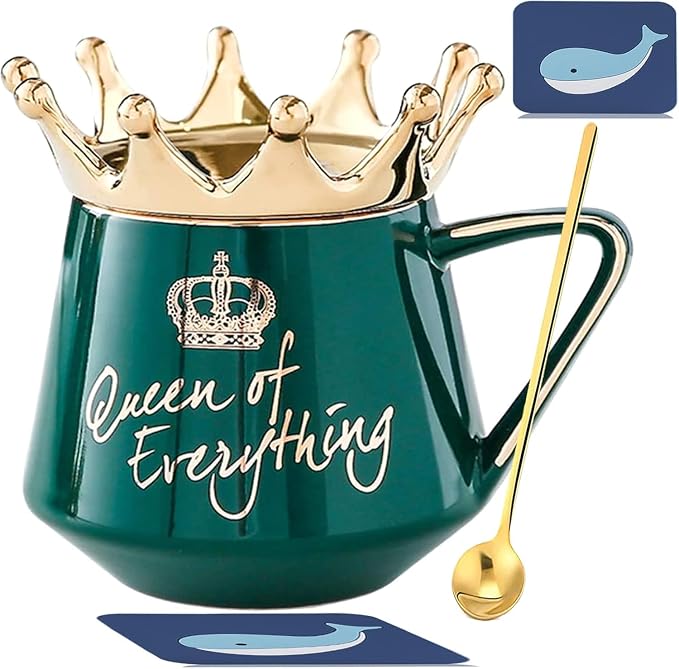 Arawat Queen of Everything Mug with Lid Crown Queen Elizabeth Mugs 12 oz Ceramic Cup Birthday Gifts for 20 30 40 50 60 70 80 90 Women Gift for Women Girl Mom Friend Valentine's Day Gifts for Women Man - Image 6