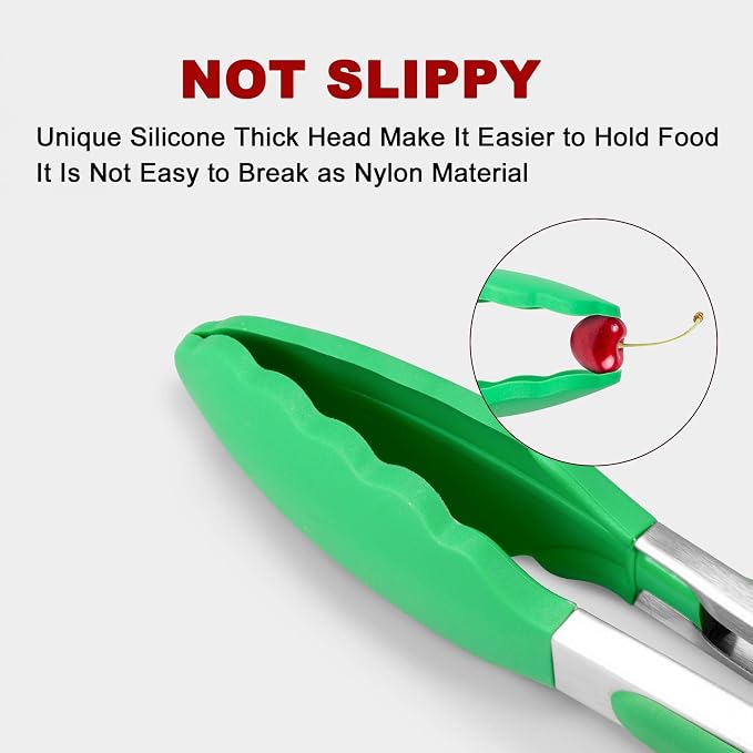 2 Pack Silicone Kitchen Tongs – 9" & 12" Set, Heat Resistant up to 500°F, Non‑Stick Cookware Safe, Wavy Silicone Tips, BPA Free, Locking Clip & Hanging Loop, Dark Green - Image 2