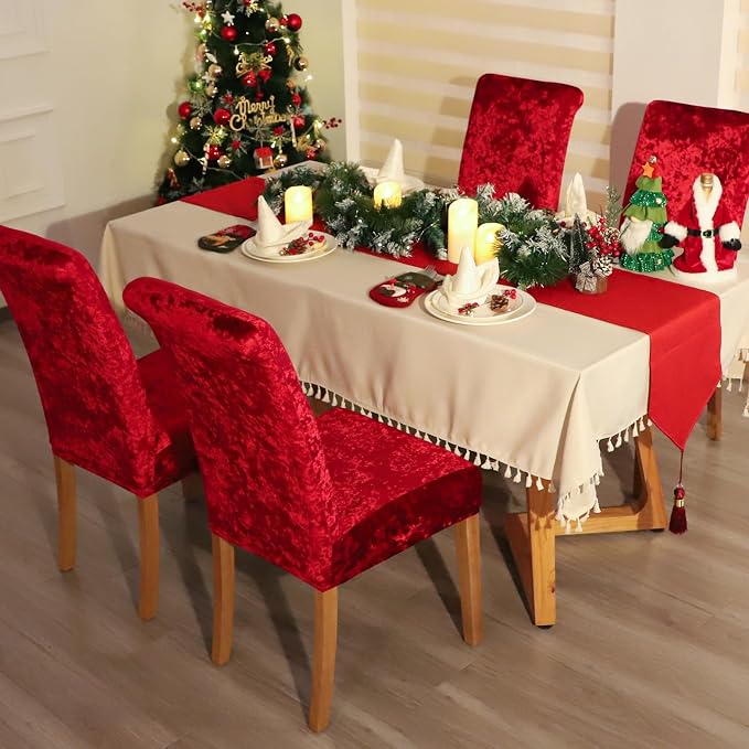 FORCHEER Chair Covers for Dining Chairs Set of 4,Velvet Burgandy Stretch Dining Room Chair Cover Kitchen Parsons Chair Slipcovers (Pack of 4, Velvet Burgandy) - Image 2