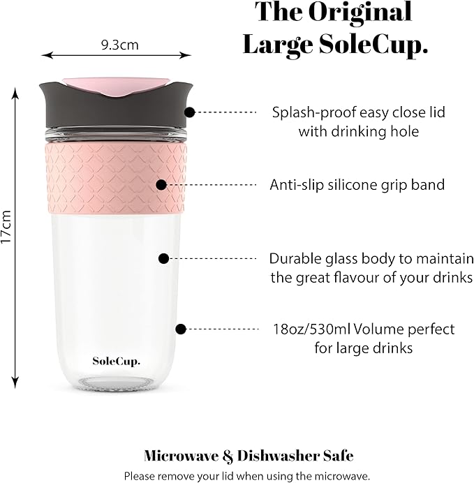 Large Travel Mug - Reusable Insulated Coffee Mug - 18oz/530ml BPA-Free Hot Drink Travel Mug with Lid & Silicone Band (Gray and Pink, 18oz)
