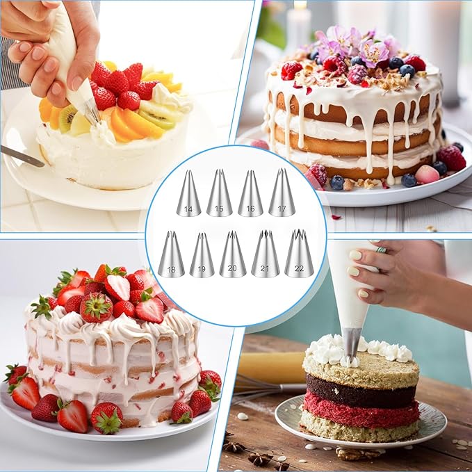 JIEYAO 9 Piece Stainless Steel Star Piping Tips Set, French Open Star Tube Frosting Nozzle Kit Pastry Decorating Tips for Cupcakes Cakes Cookies Decorating