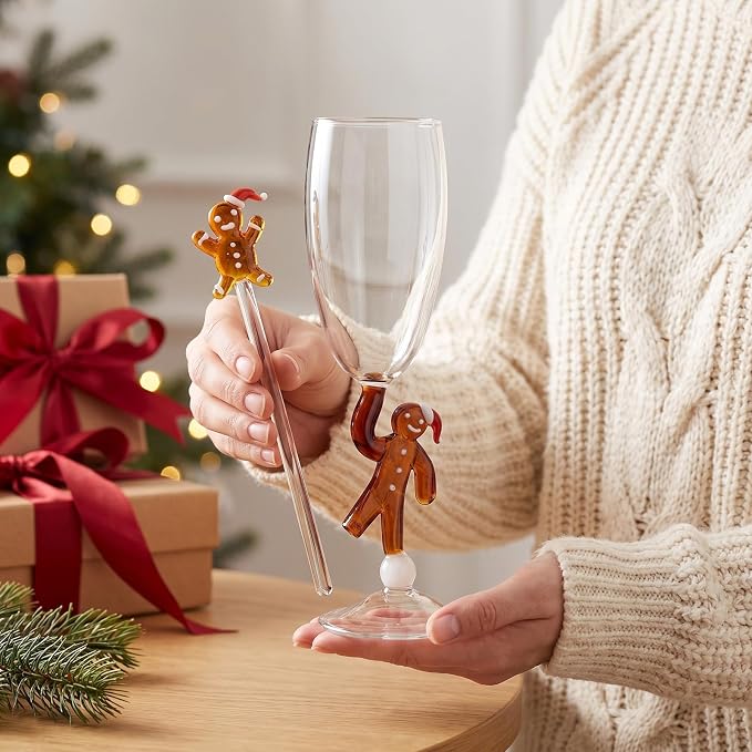 Zerodeko Christmas Themed Wine Glass, 7oz/200ml Gingerbread Man Goblet | Winter Themed Decorative Glassware & Glass Cocktail Stirrers for Xmas Home Hotel Bar Restaurant Party Decoration - Image 5