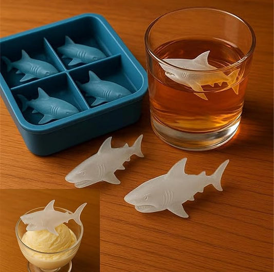 Shark Ice Mold for Whiskey & Cocktails – 3D Shark Silicone Ice Cube Molds with Easy Release, Reusable & Flexible Tray for Drinks, Coffee, Juice, Fun Party & Gift Idea