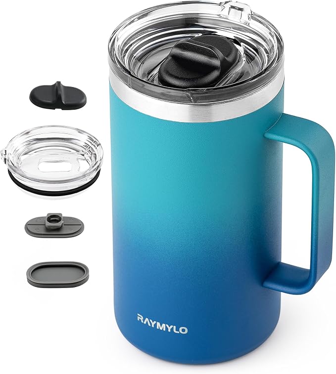 RAYMYLO Insulated Coffee Mug 24 oz, Spill-Proof & Detachable Slider Lid | Double Wall Stainless Steel with Thorough Clean Lid & Handle, Cold for 9 Hrs, Suitable for Camp Home Office by RAYMYLO