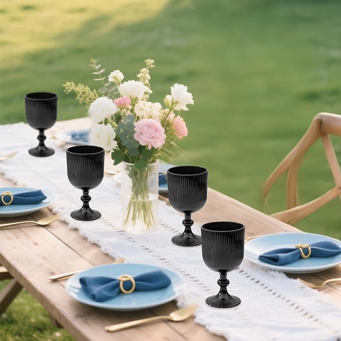 24 Pcs Black Vintage Wine Glasses, 11 Ounces Colored Glass Water Goblets, Unique Embossed Pattern High Clear Stemmed Glassware Wedding Party Bar Glass Drinking Cups Fancy Glasses Set Hand Wash Only - Image 5
