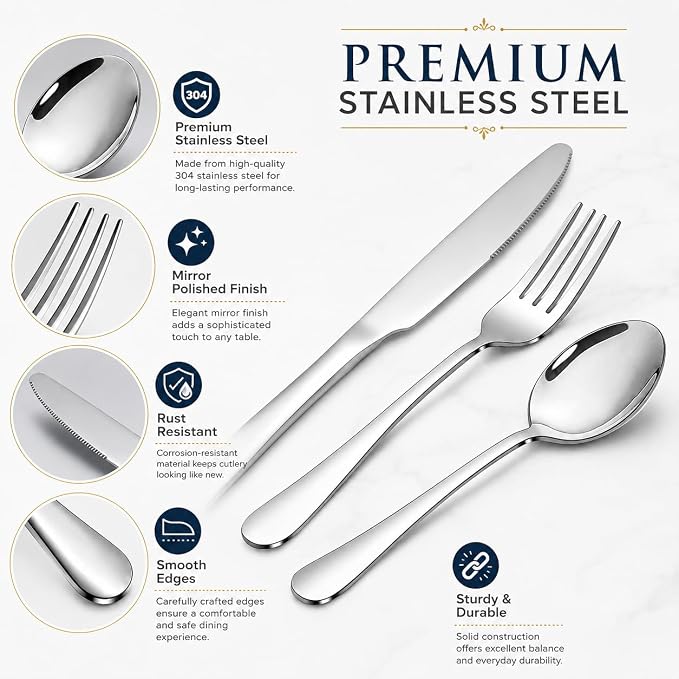 Silverware Set,SANTUO Stainless Steel Knives Spoon Forks Set for Home, Kitchen and Restaurant, Mirror Polished& Dishwasher Safe (12pcs-Silverware set) - Image 2