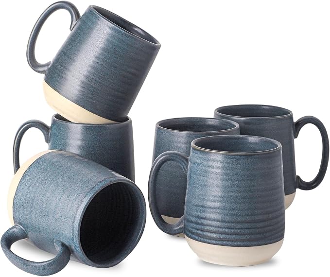 HASENSE Porcelain Coffee Mugs Set of 6, 15 Ounce Large Ceramic Coffee Cups Set with Handle for Latte, Tea, Cocoa and Hot Chocolate, Dark Blue Coffee Mugs for Men and Women, Microwave Safe by Hasense