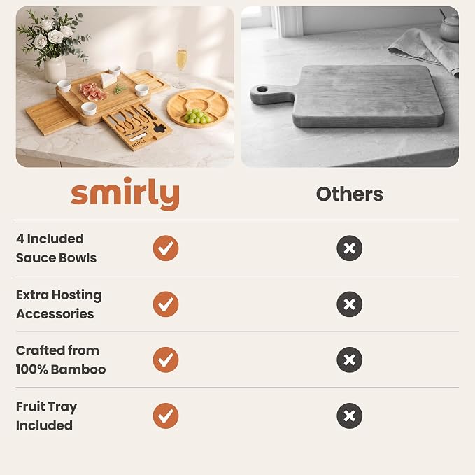 SMIRLY Charcuterie Boards Set, Large Cheese Board Set, Bamboo | House Warming Gift, Wedding Gift for Couple, Bridal Shower Gift, Cheese Board Gift Set, Detachable Drawer Design, 3-Drawer - Image 6