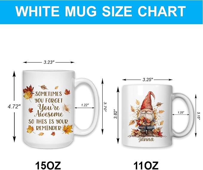 Hyturtle Personalized Fall Gnome Motivational Coffee Mug, Fall Autumn Décor | Gnomes Gifts For Women - Thank You Cup Gifts For Farmhouse Thanksgiving - Custom Name 11oz White Ceramic Coffee Tea Mug - Image 5