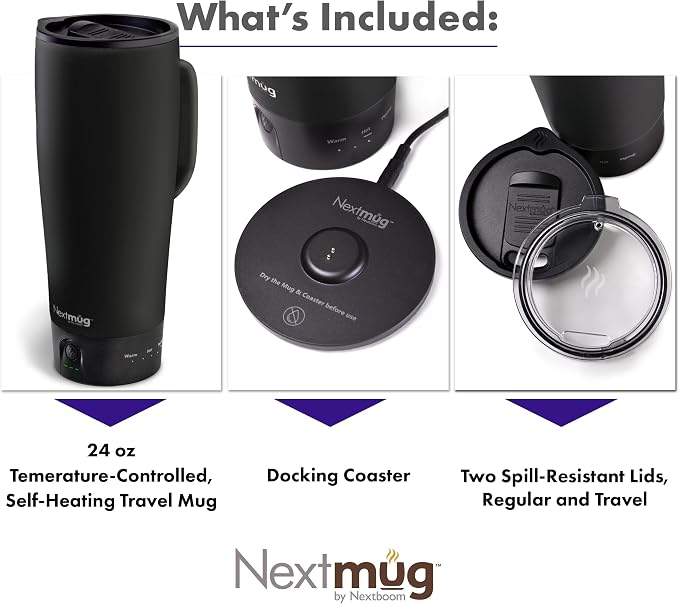 Nextmug Ultra - Temperature-Controlled, Self-Heating Travel Mug | (Black - 24 oz.) – The Biggest Nextmug, No App, Long-Lasting Battery for Work & Study, Great Gift for Coffee Lovers - Image 3