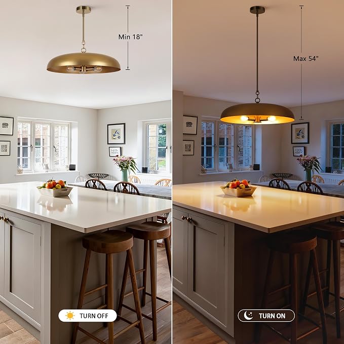 LamQee 20 Inch Oversized Large Pendant Lights, 3-Lights Brushed Gold Modern Dome Chandelier, Farmhouse Metal Pendant Lighting Fixture Ceiling Hanging for Kitchen Island, Dining Room Over Table, Bar - Image 7
