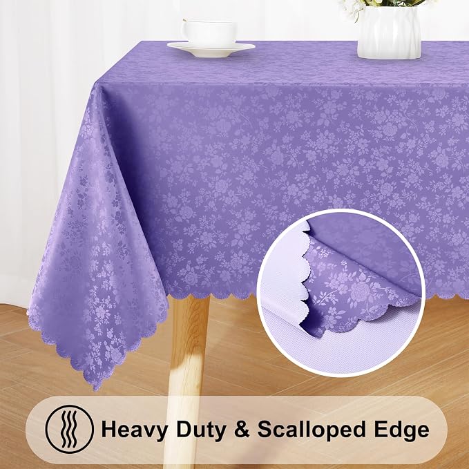 Smiry Square Waterproof Heavy Duty Vinyl Tablecloths, 54 x 54 Inch | Wipeable Washable Floral Embossed Table Cover for Kitchen and Dining Room, Indoor & Outdoor Use, Purple - Image 4