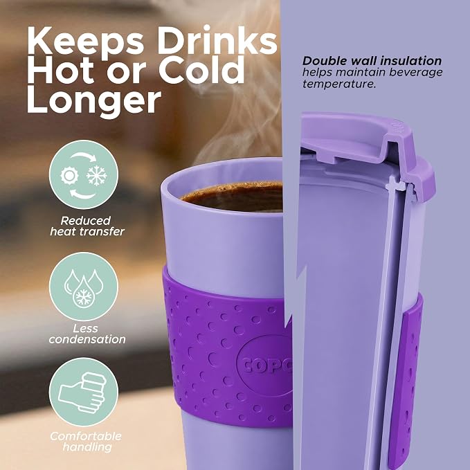 Copco Acadia 16oz Travel Mug, Set of 4 - Double Wall, Green & Purple | Spill-Resistant Lid, Ergonomic Design, Comfortable Handling, Ideal For Daily Commutes & On-The-Go Beverages - Image 3