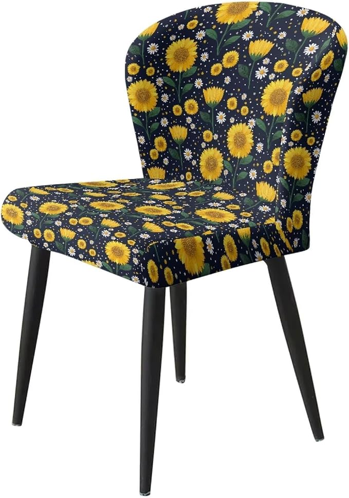 Sunflower Set of 2 Bar Stool Covers, Bar Stool Slipcover Chair Cover with Elastic Bands Soft Washable Dining Chair Slipcovers - Image 3