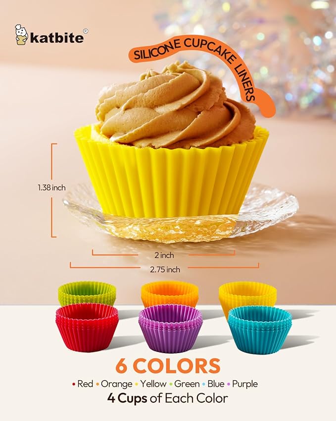 Katbite Silicone Cupcake Liners 24 Pack, Reusable Muffin Baking Cups | Heavy Duty, Non-Stick, Food-Grade Soft Pale Cupcake Holders for Party, Halloween, Christmas - Image 3