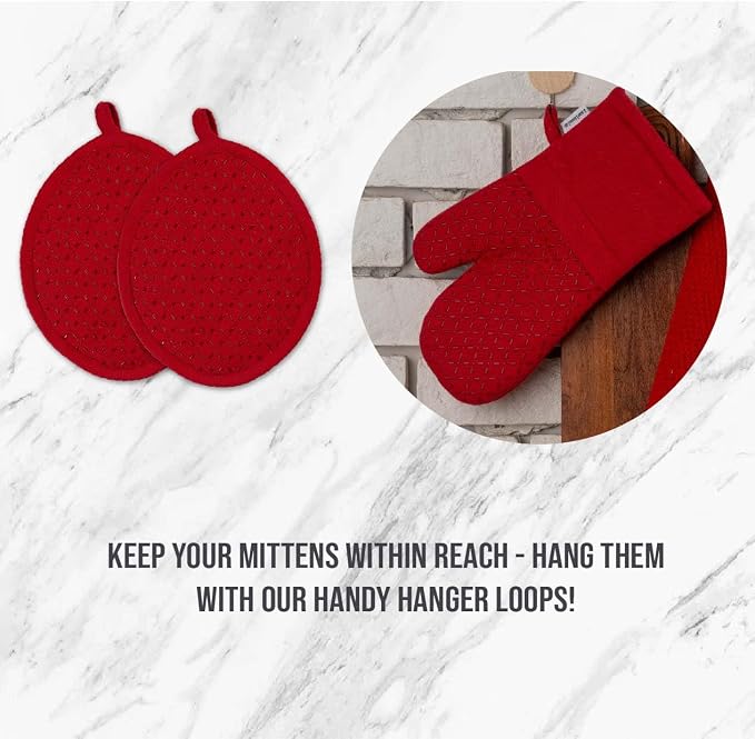 LANE LINEN 16 Pc Kitchen Dish Towels Set - 6 Absorbent Terry Kitchen Hand Towels, 6 Dish Cloths for Washing Dishes, 2 Silicone Grip Potholders & 2 Silicone Oven Mitts - Red - Image 5