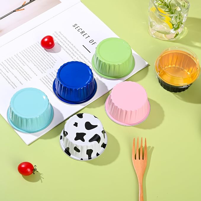 Mini Aluminum Foil Cupcake Baking Cups with Lids (40pcs, 5oz) Round Cupcake Foil Liners Tart Pie Tin Pan Holder - Disposable Mini Cake Containers Flan Molds for Pudding, Souffle, Party, Wedding - Image 4
