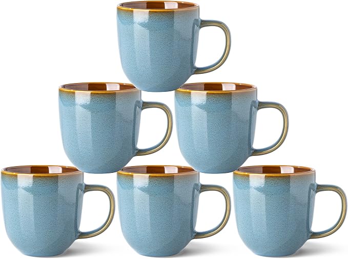LERATIO Ceramic Coffee Mugs Set of 6,12oz Handmade Coffee Mugs Set with Large Handle for Cappuccino/Latte/Tea/Hot Cocoa,Dishwasher & Microwave Safe-Ocean Blue by LeRatio