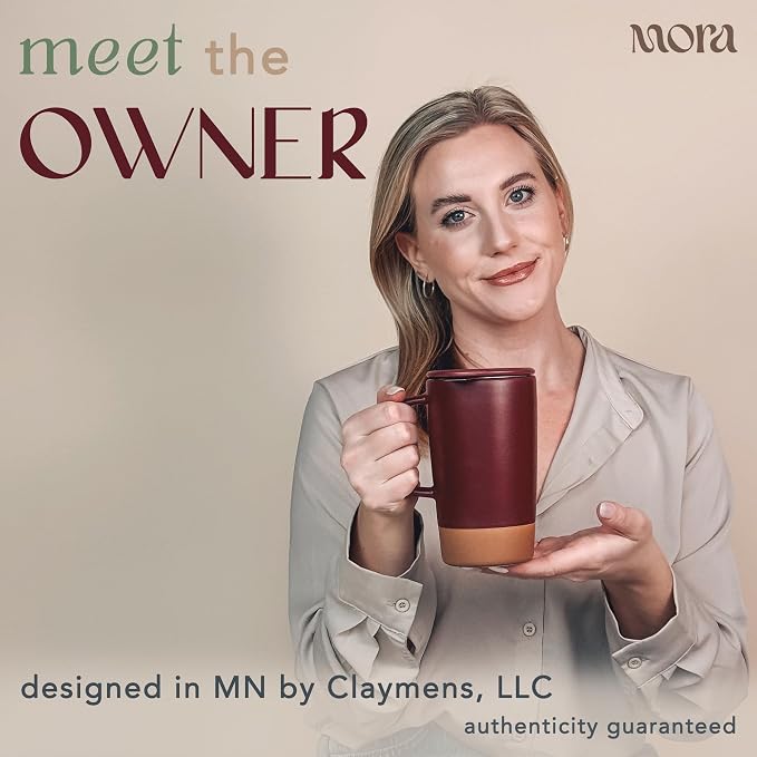 Mora Ceramics Large Tea Mug with Loose Leaf Infuser and Ceramic Lid, 18 oz, Portable, Microwave and Dishwasher Safe, Tall Coffee Cup - Rustic Matte Ceramic Glaze, Modern Herbal Tea Strainer, Merlot - Image 4