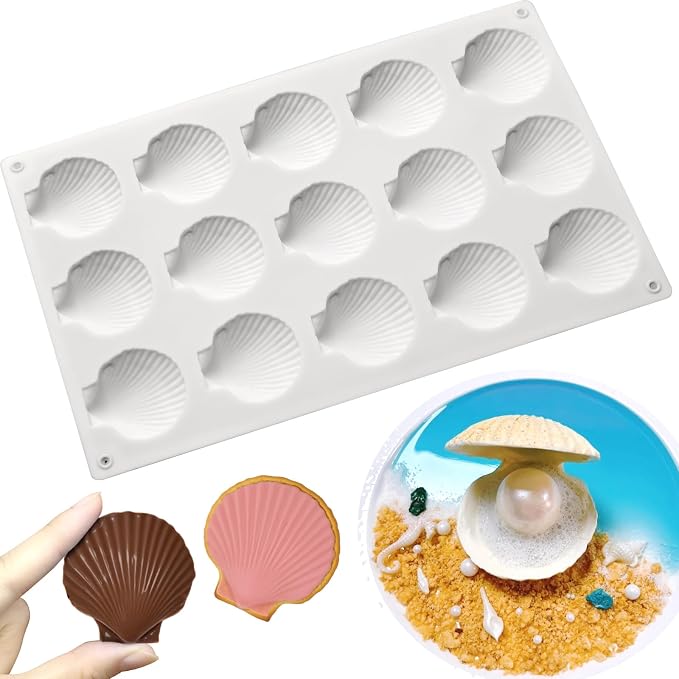 15-Cavity Silicone Seashell Mold, Shell Shaped Chocolate Molds | Non-Stick Marine Theme Molds for Biscuit Baking Cake Decora Resin Jewelry Making Candle Soap-Reusable Shell Mold (White) by SIQINZONGWA