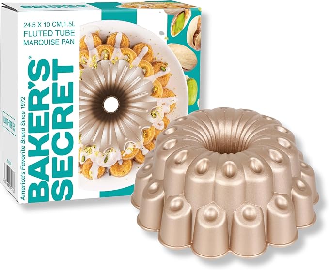 Baker's Secret Nonstick Fluted Cake Pan 10 Cups, Perfect for Fluted Cakes, Die Cast Aluminum Cake Pans, Easy Release, compatible with Fluted Cake Pans - The Cast Aluminum Collection (Marquise) - Image 4