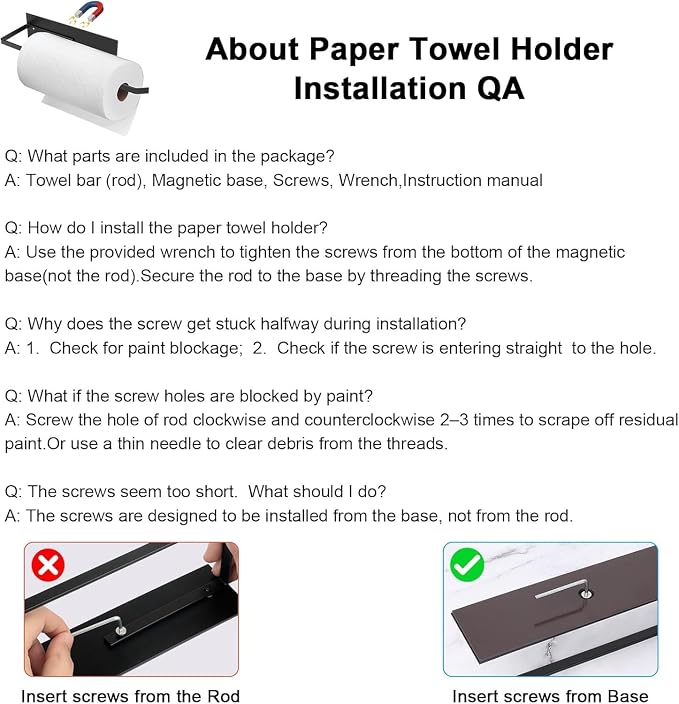 Paper Towel Holder Black, Toilet Paper Roll Holder Magnetic Towel Rack Wall Mount Fridge Organizer Shelf for Towels Rolls Bar Bathroom Toilet Pantry RV Essentials Kitchen Organizers and Storage 2 Pack - Image 8