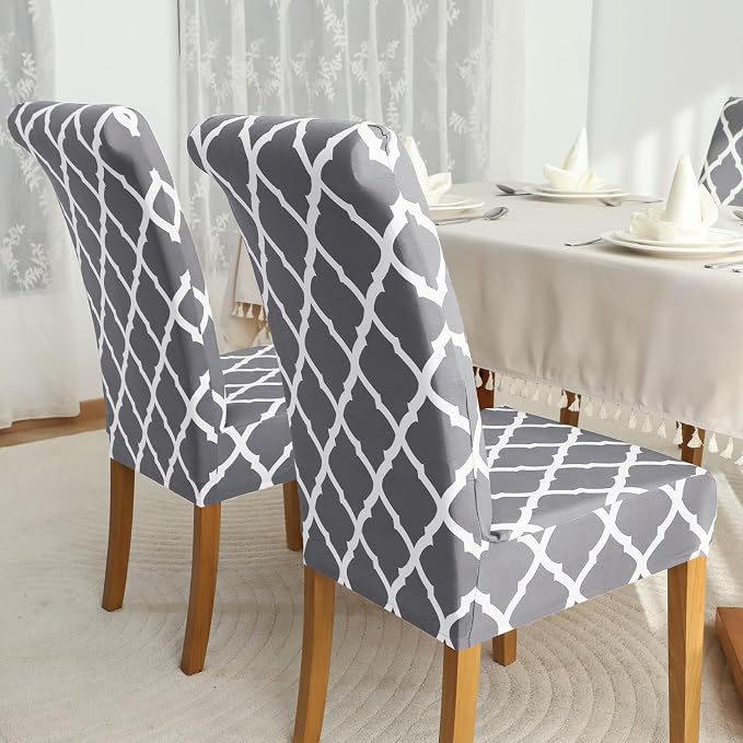FORCHEER Chair Covers for Dining Chairs Set of 4,Grey and White Stretch Dining Room Chair Cover Kitchen Parsons Chair Slipcovers (Pack of 4, Grey+White) - Image 4