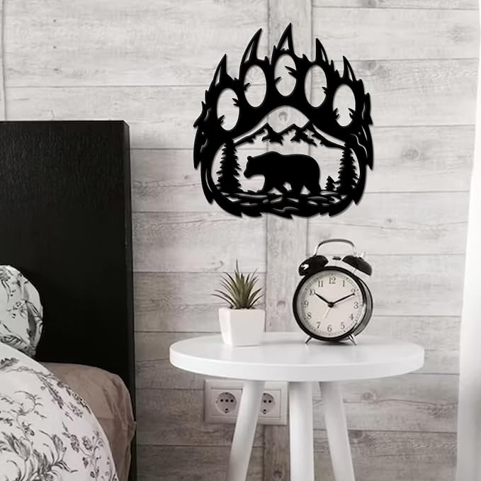 INFUNLY Bear Paw Wall Decor 10.8X11.8 Inches With Forest Mountain Pine Tree - Rustic Cabin Hunting Decorations Metal Bear Decor for Living Room Bedroom Indoor - Image 5